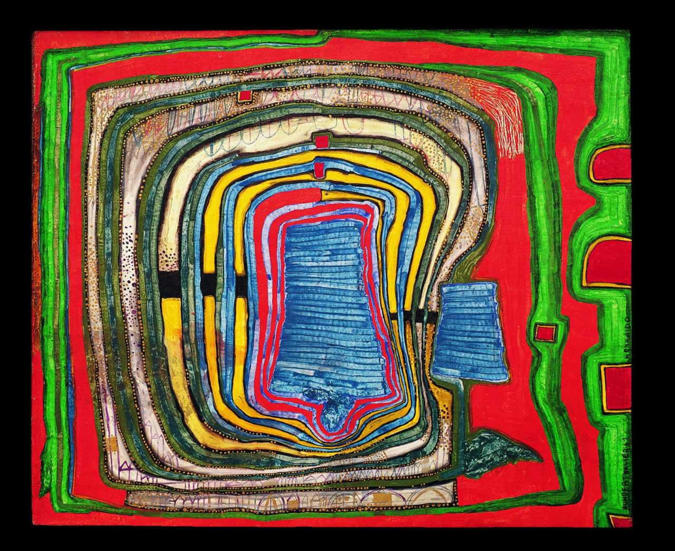 Hundertwasser - SPIRALE DANS LA PLUIE D'OR